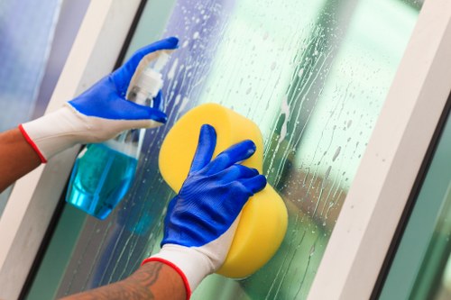 Technician preparing carpet cleaning equipment in a safe working environment